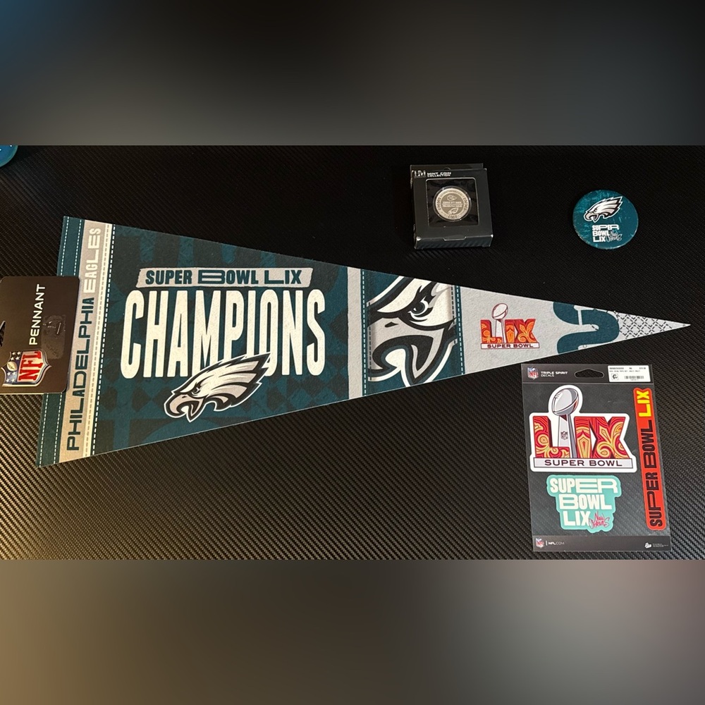 Super Bowl LIX Philadelphia Eagles Champions Banner and Super Bowl Memorabilia